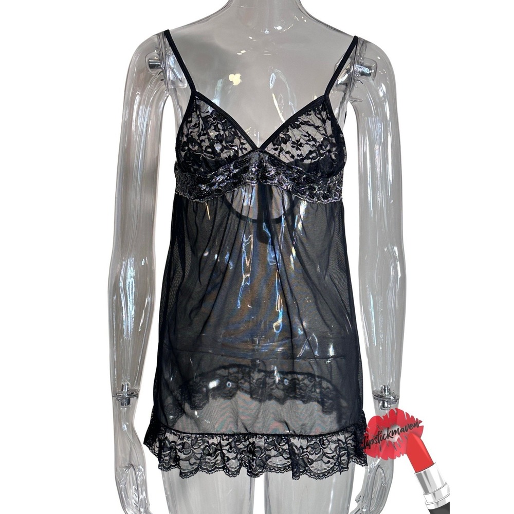 Dreamgirl Lingerie Babydoll Top Womens Small/Medium Black Sheer Sexy